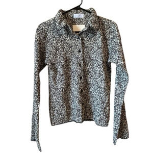 NWT Oak & Fort Sz L Ditsy Floral Seersucker Long Sleeve Fitted Blouse